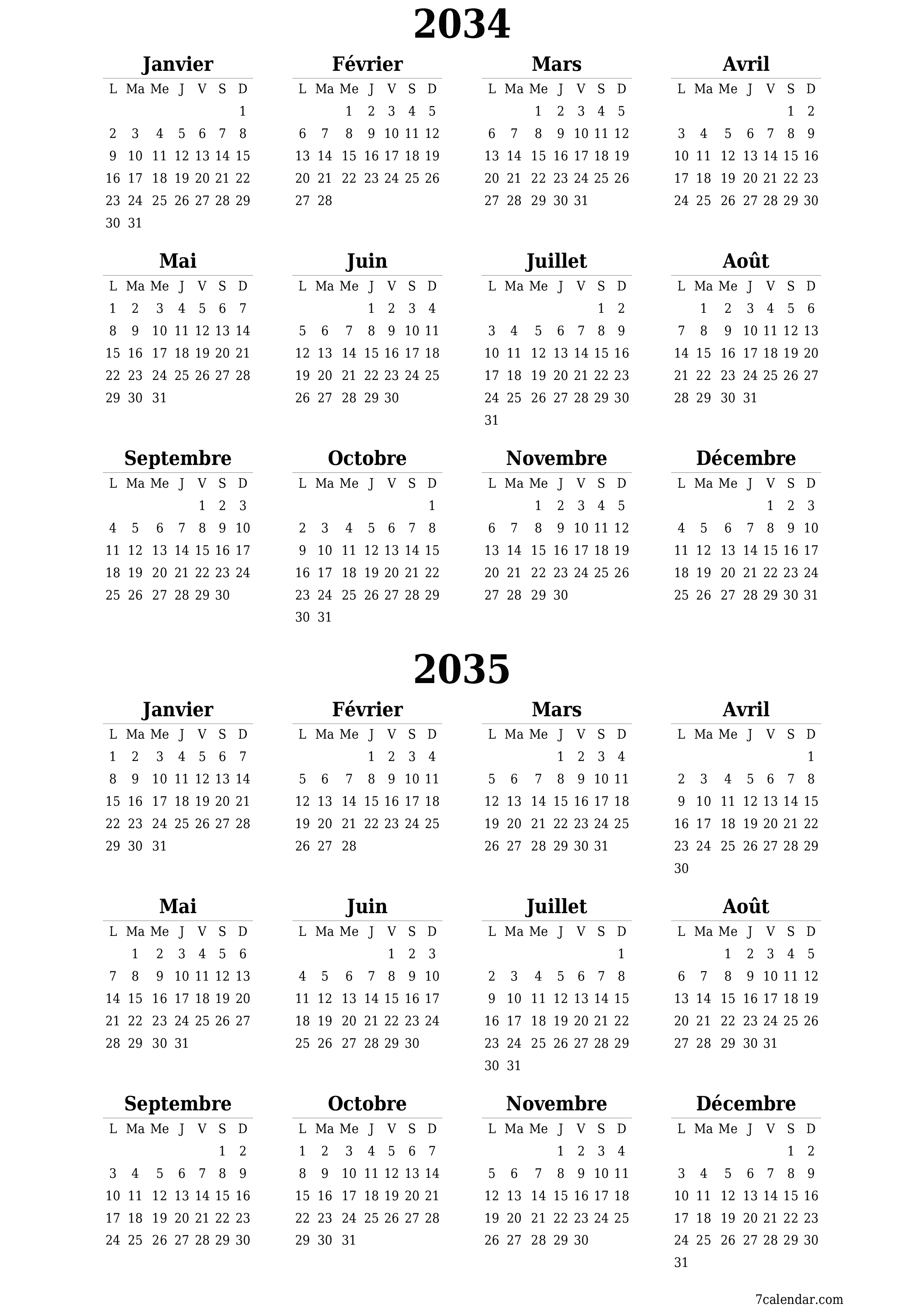  imprimable mural modèle de gratuitverticale Annuel calendrier Juin (Jui) 2034