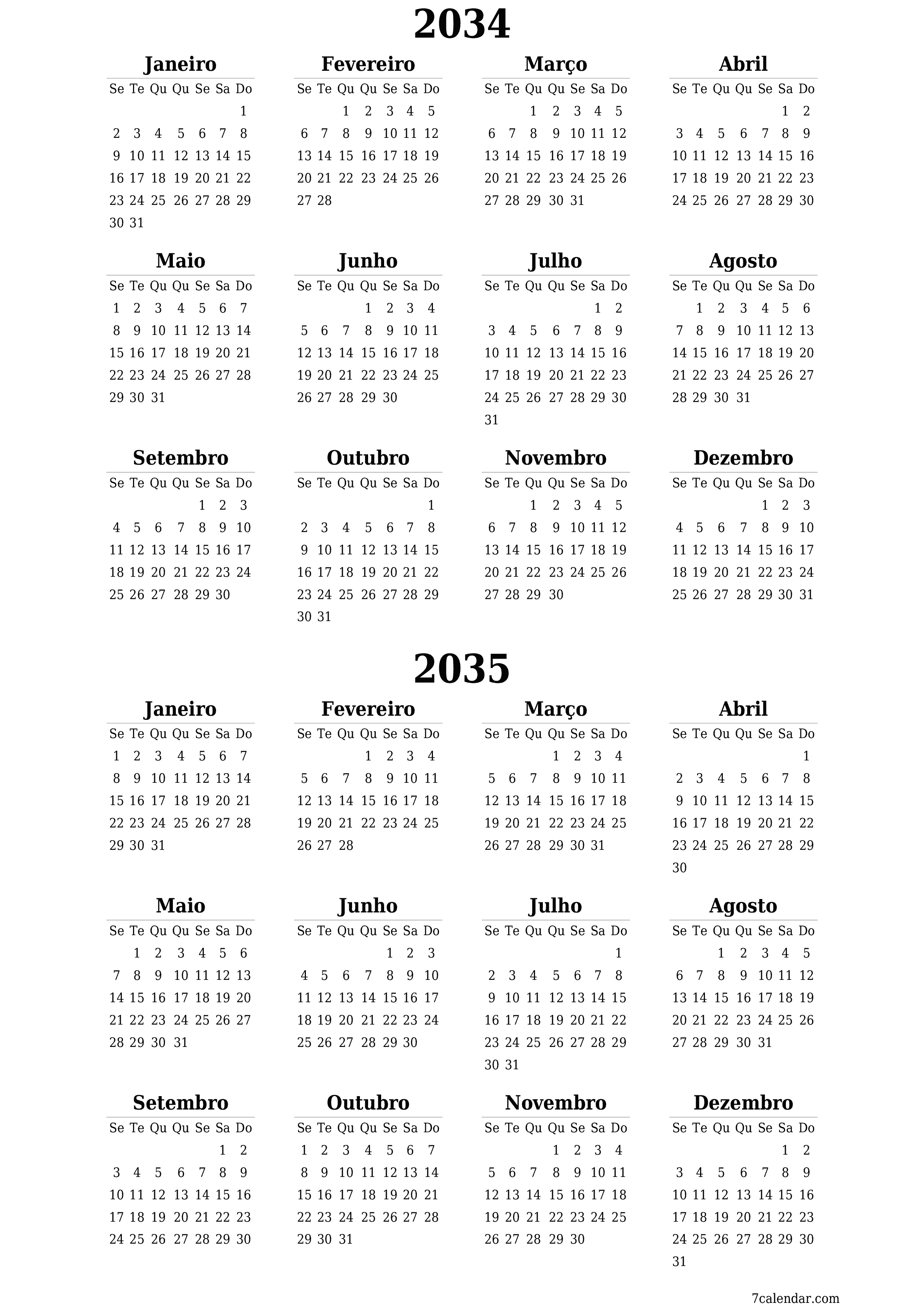  para impressão de parede modelo de grátisvertical Anualmente calendário Junho (Jun) 2034