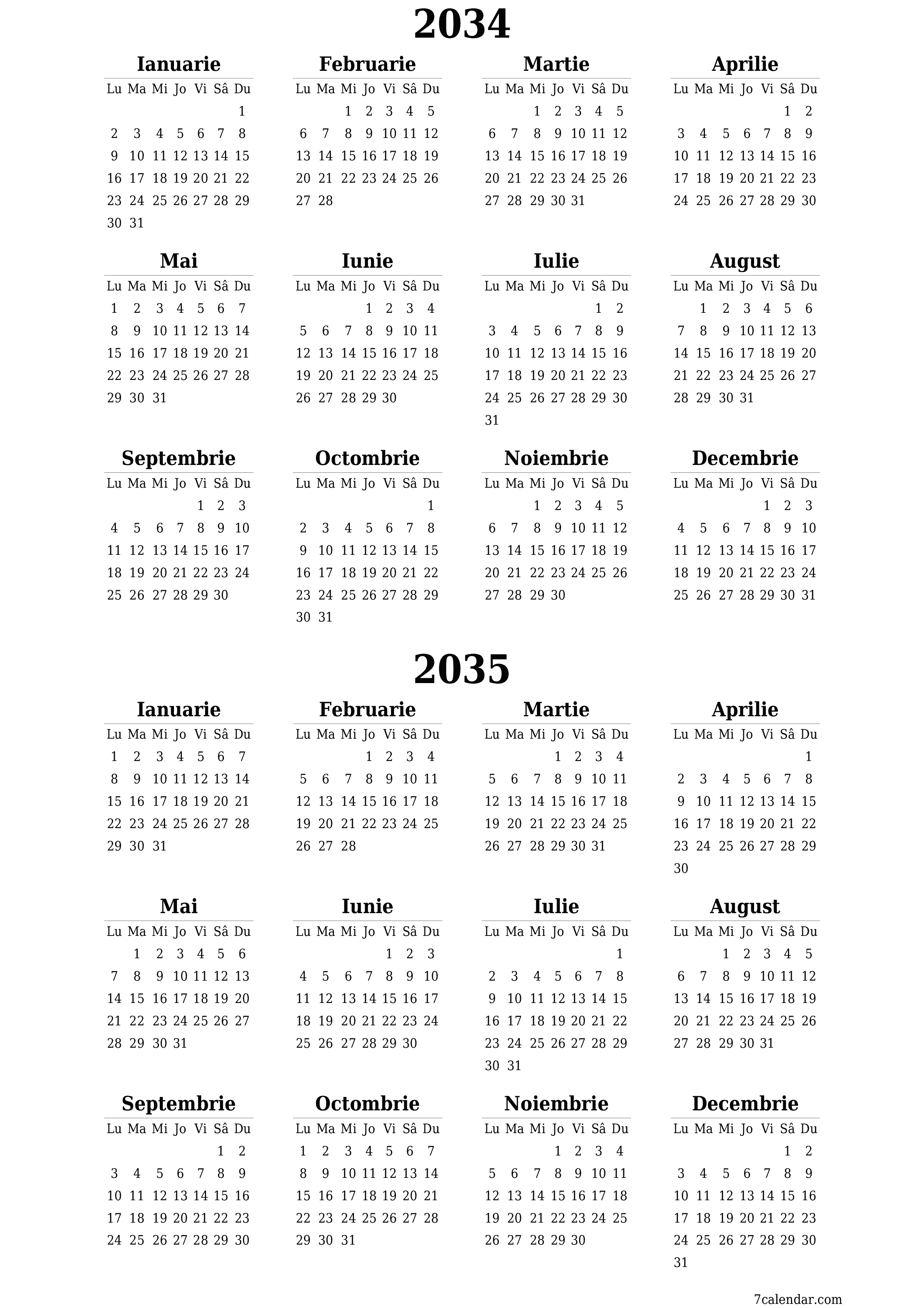  imprimabil de perete șablon de gratuitvertical Anual calendar Iunie (Iun) 2034