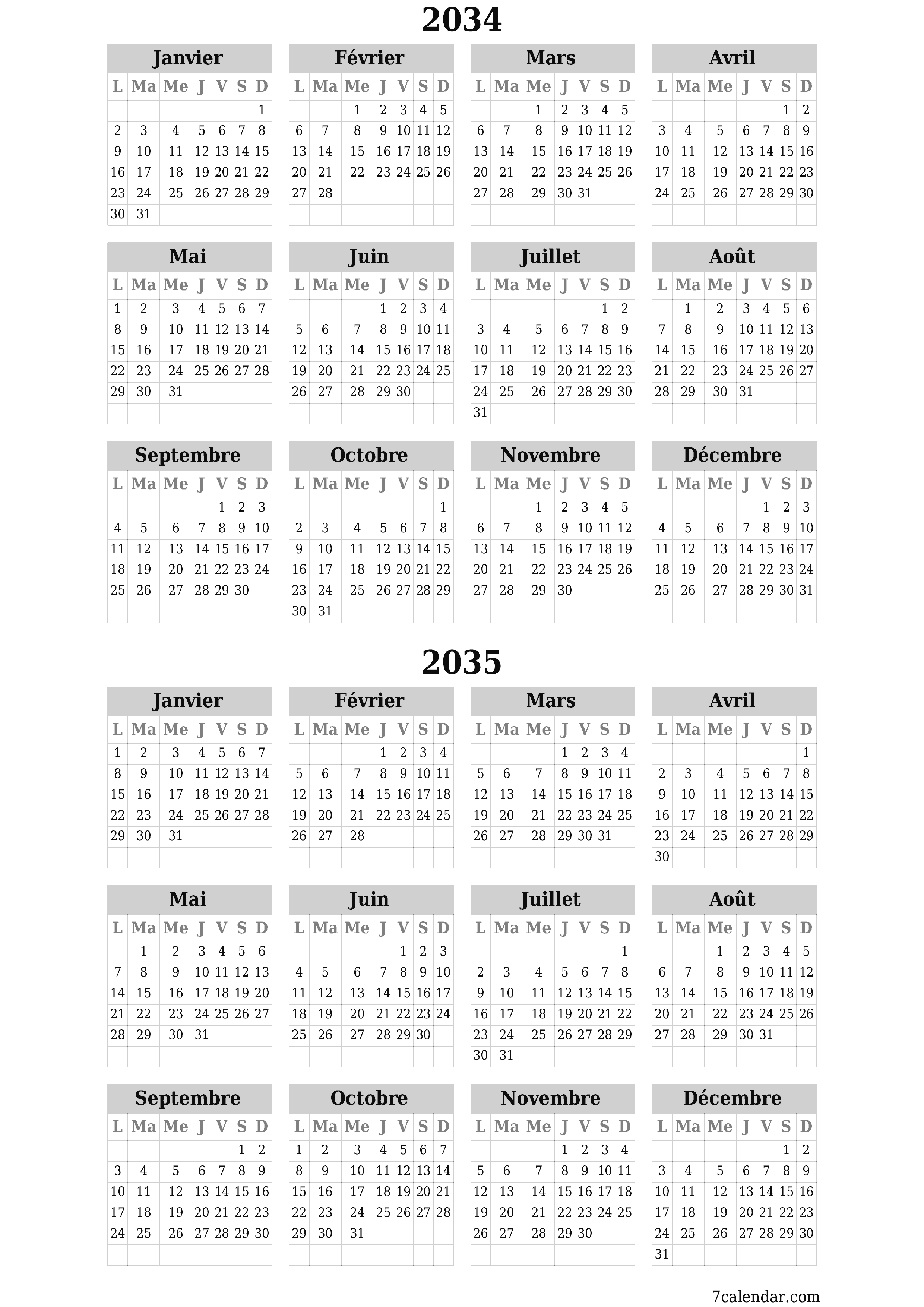  imprimable mural modèle de gratuitverticale Annuel calendrier Juin (Jui) 2034