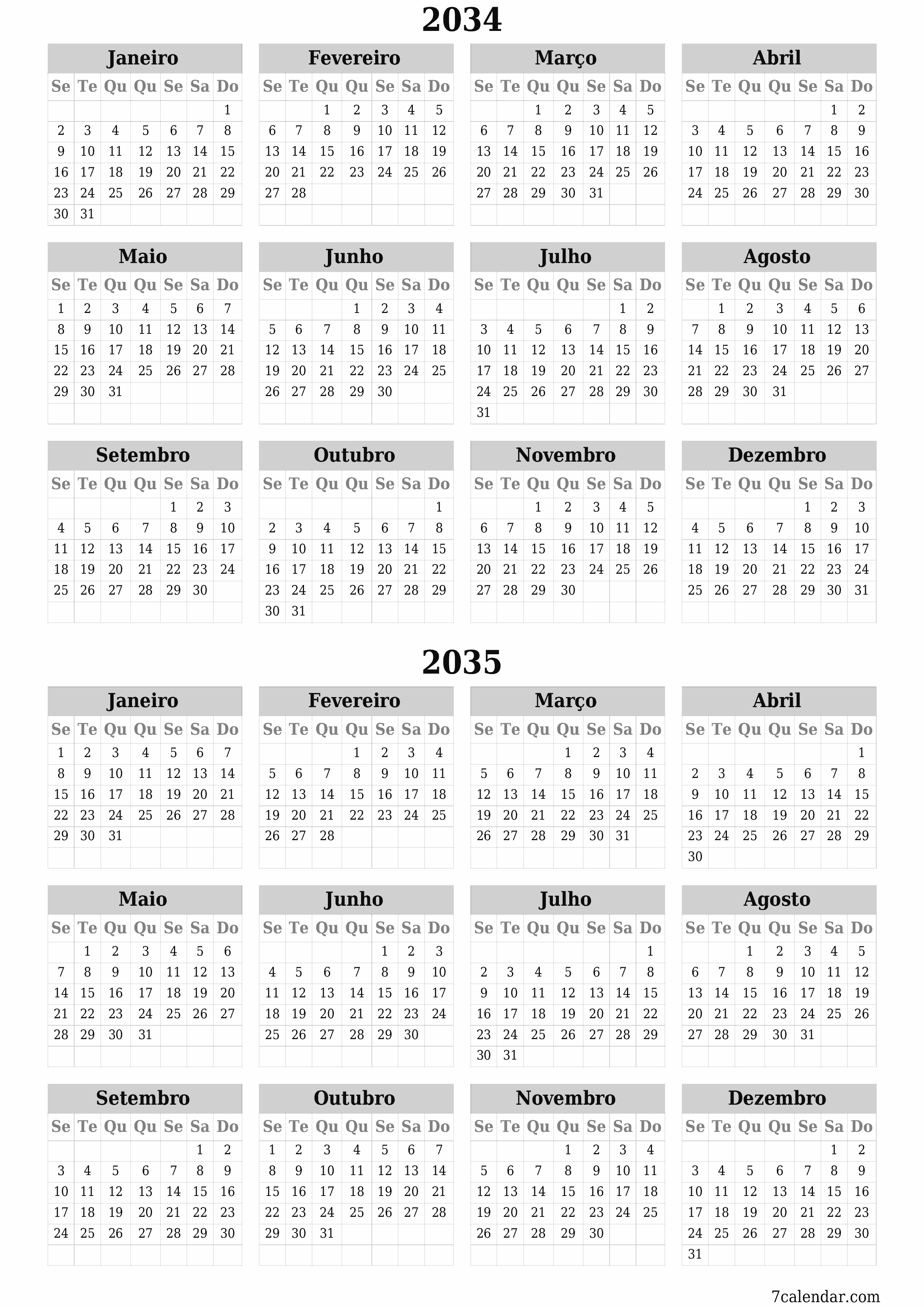  para impressão de parede modelo de grátisvertical Anualmente calendário Junho (Jun) 2034