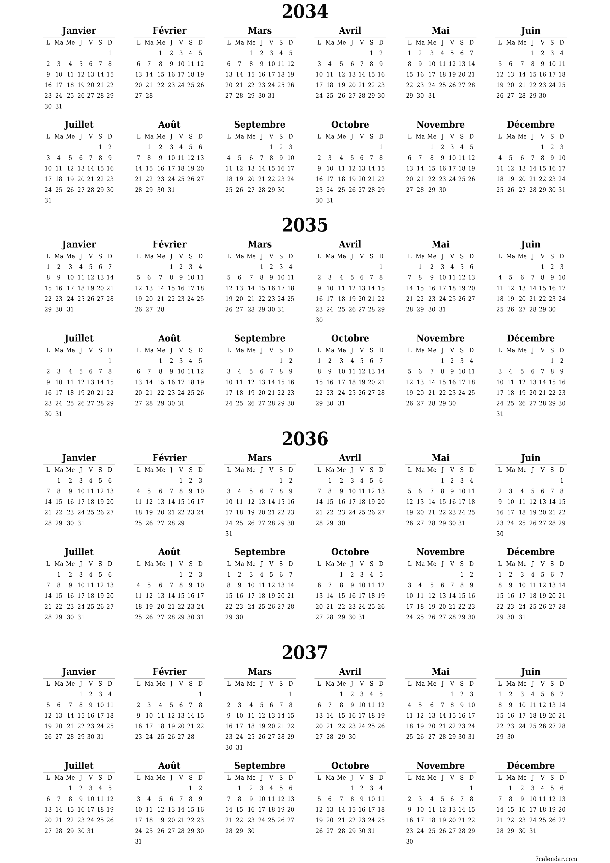  imprimable mural modèle de gratuitverticale Annuel calendrier Juin (Jui) 2034