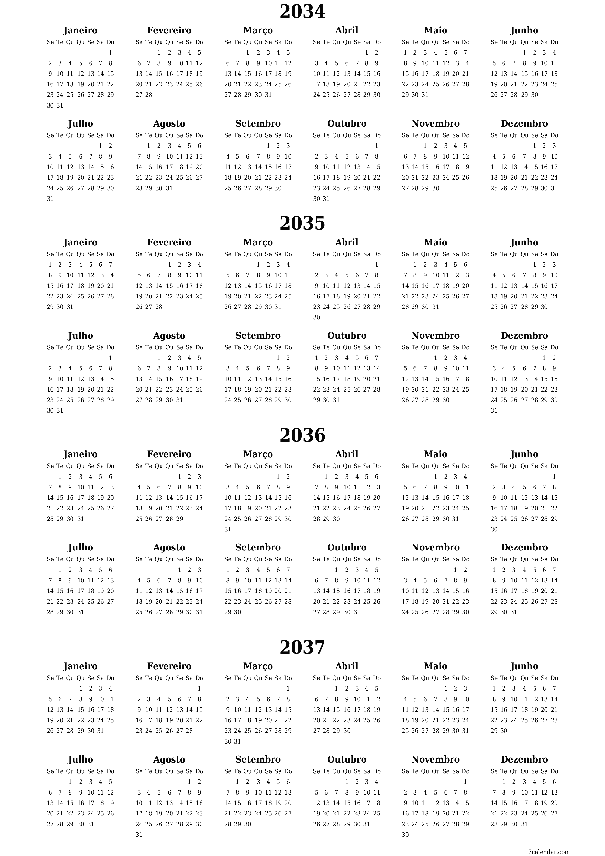  para impressão de parede modelo de grátisvertical Anualmente calendário Junho (Jun) 2034