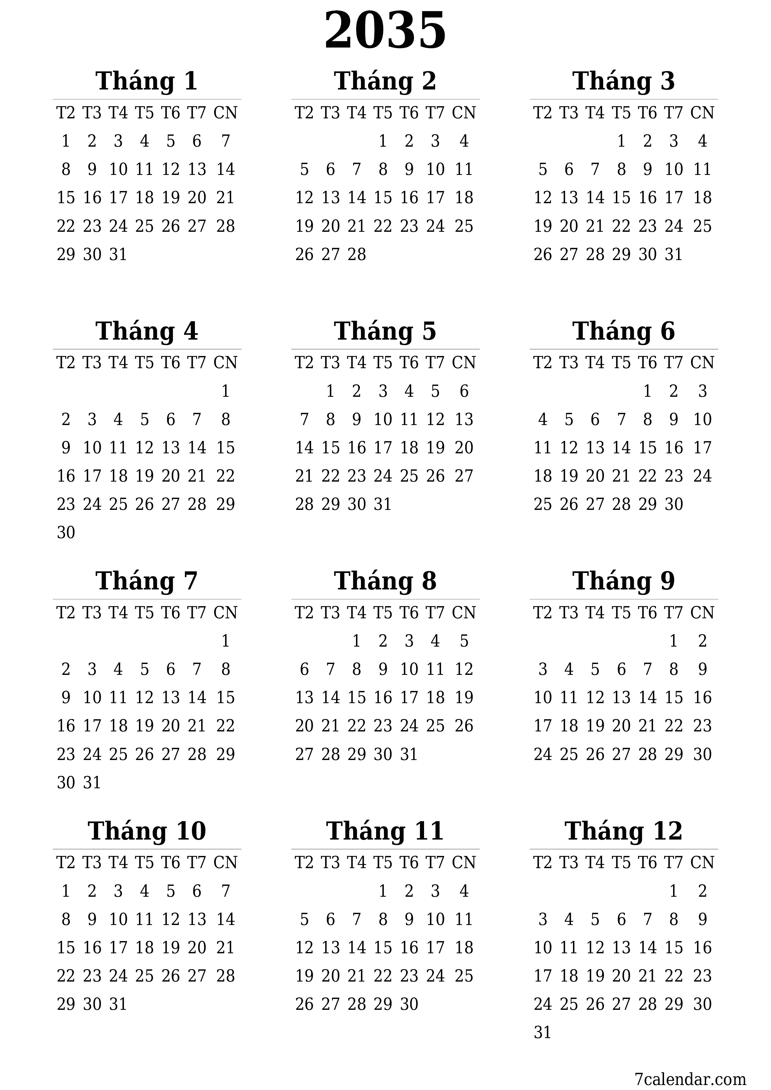  in được treo tường mẫu miễn phíthẳng đứng Hàng năm lịch Tháng 6 (Th6) 2035