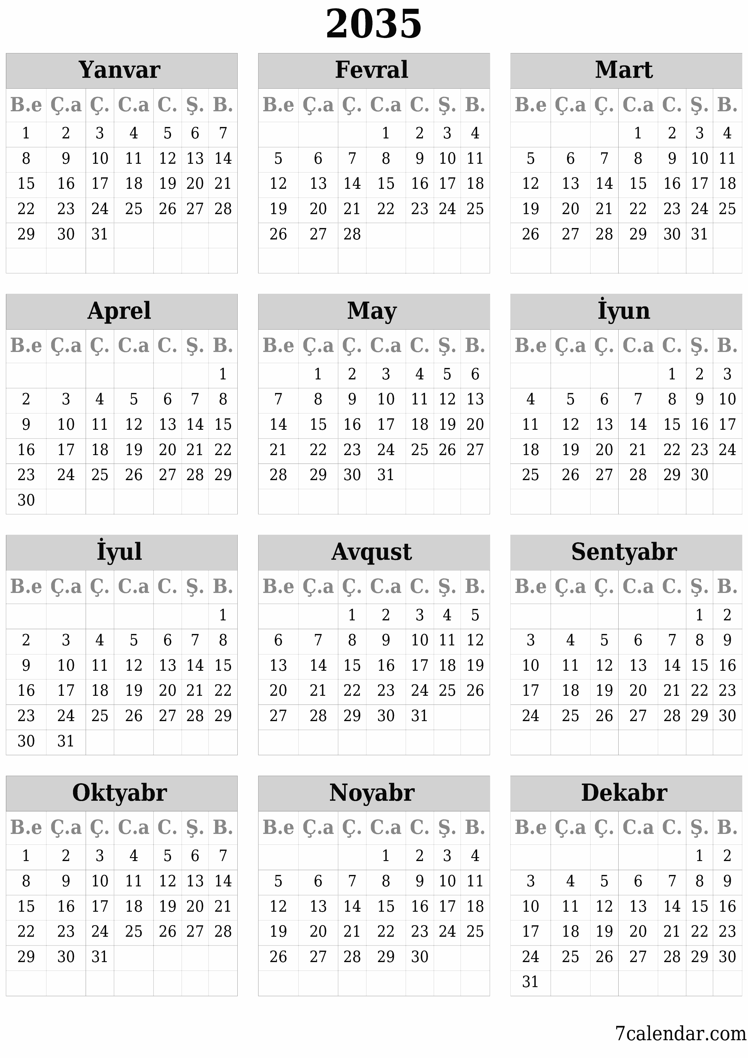 çap edilə bilən divar i şablonu pulsuz şaquli İllik təqvim İyun (İyun) 2035
