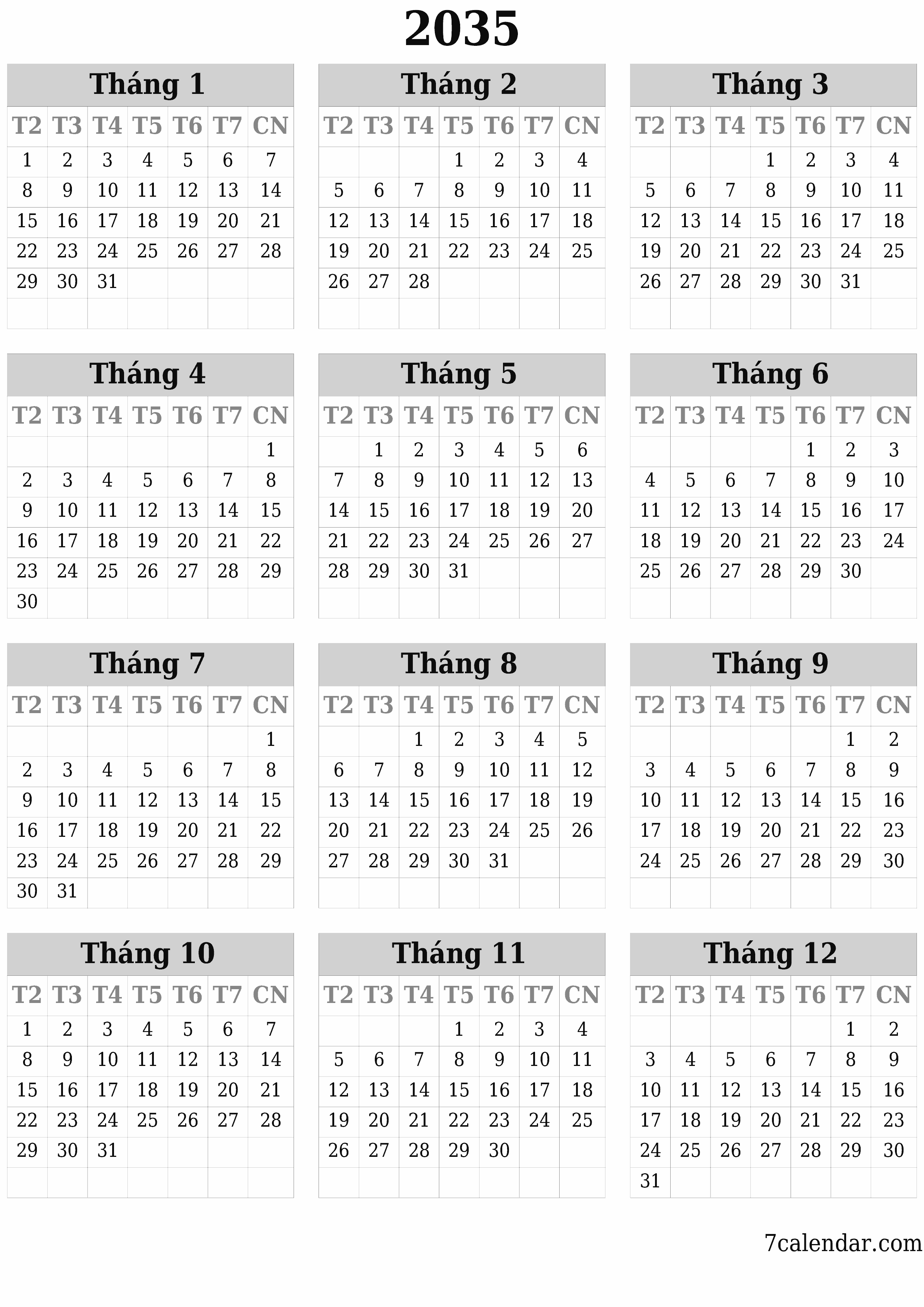  in được treo tường mẫu miễn phíthẳng đứng Hàng năm lịch Tháng 6 (Th6) 2035