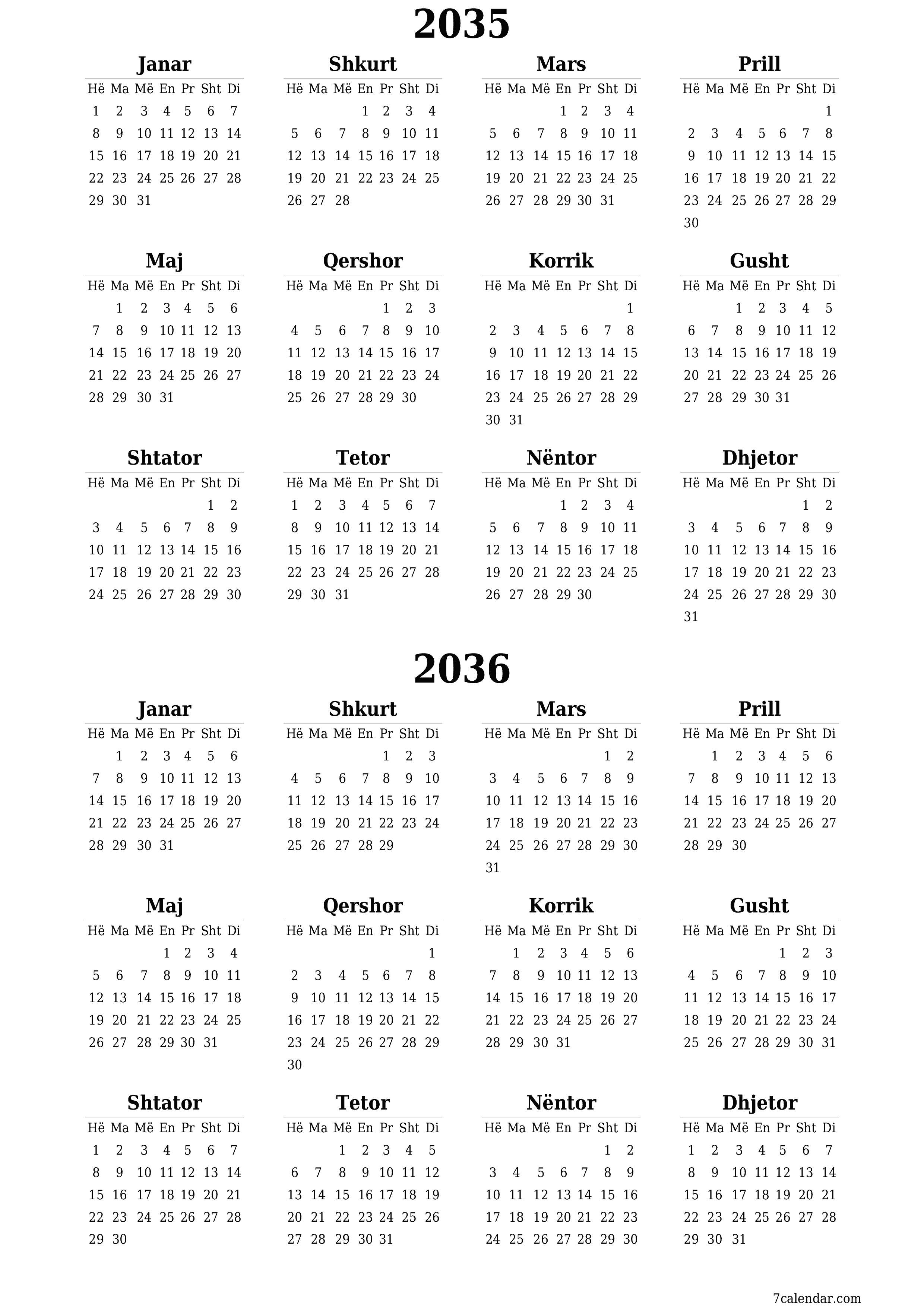  i printueshëm muri shabllon falasvertikale Vjetore kalendar Qershor (Qer) 2035