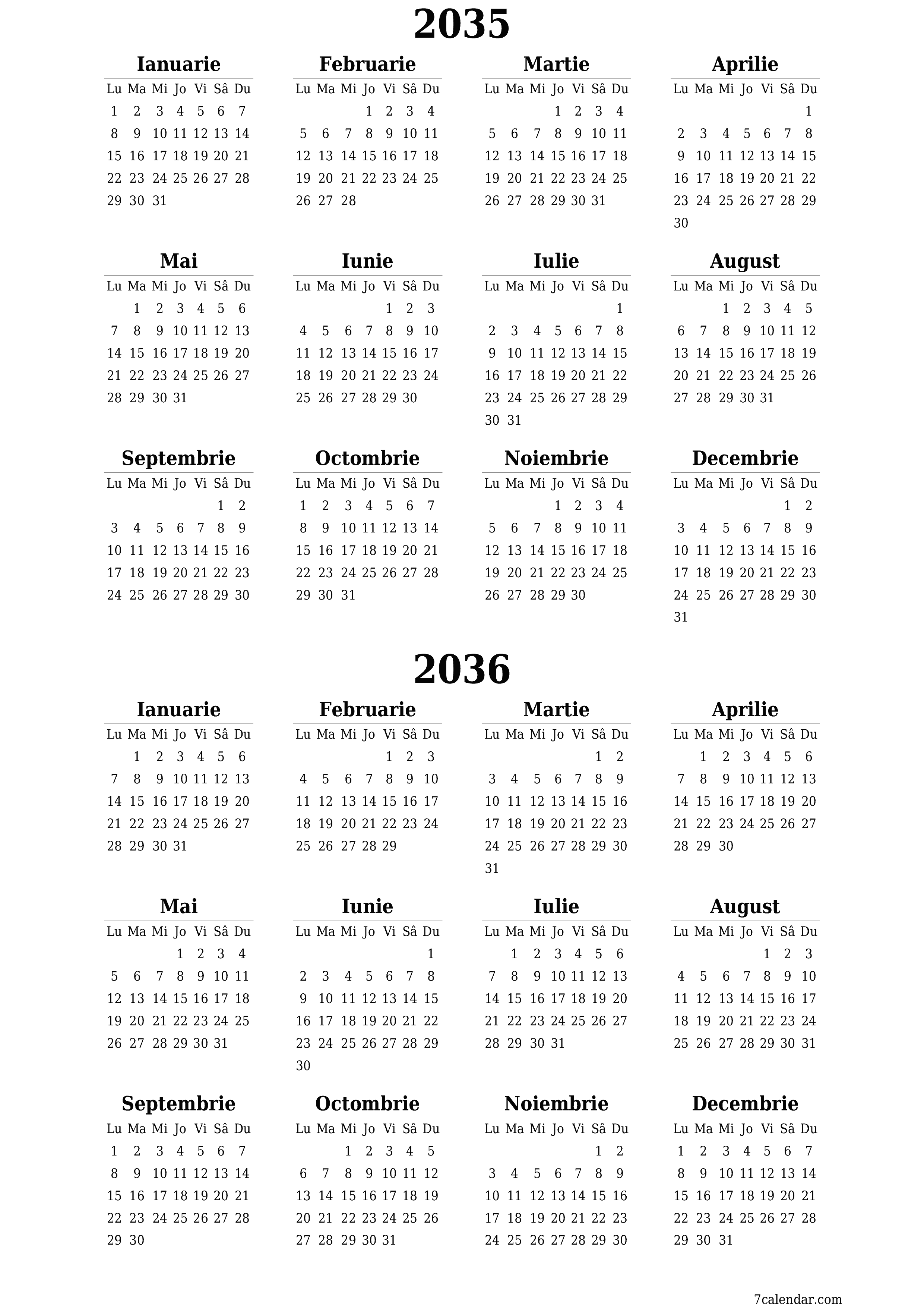  imprimabil de perete șablon de gratuitvertical Anual calendar Iunie (Iun) 2035