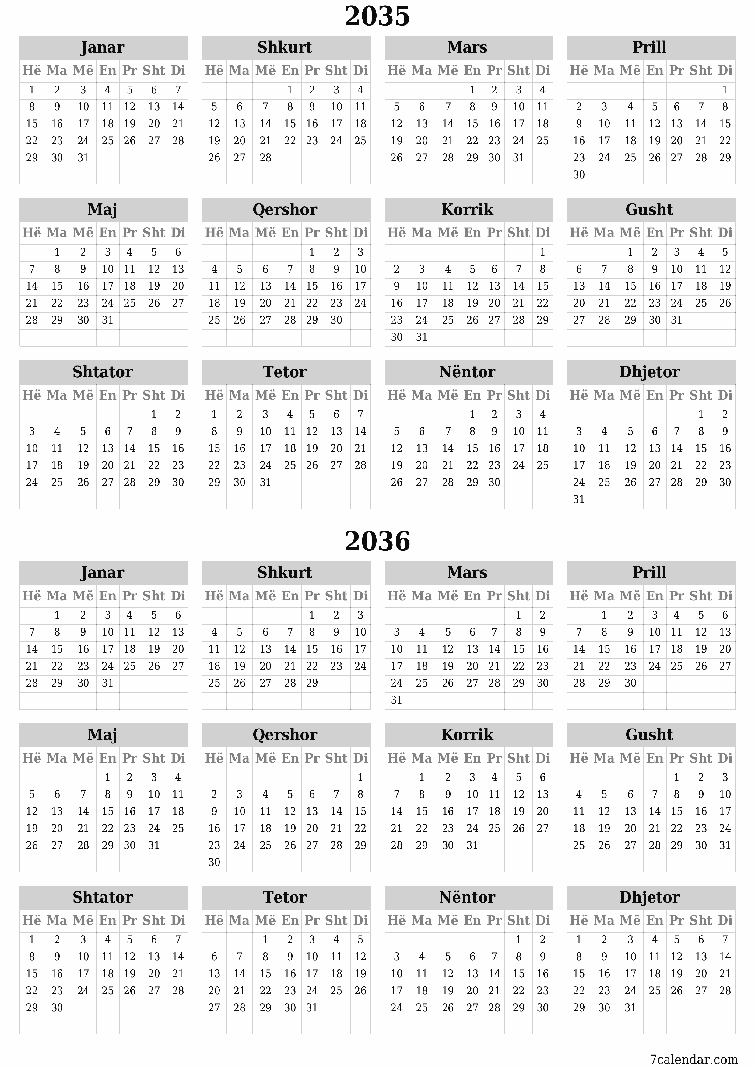  i printueshëm muri shabllon falasvertikale Vjetore kalendar Qershor (Qer) 2035