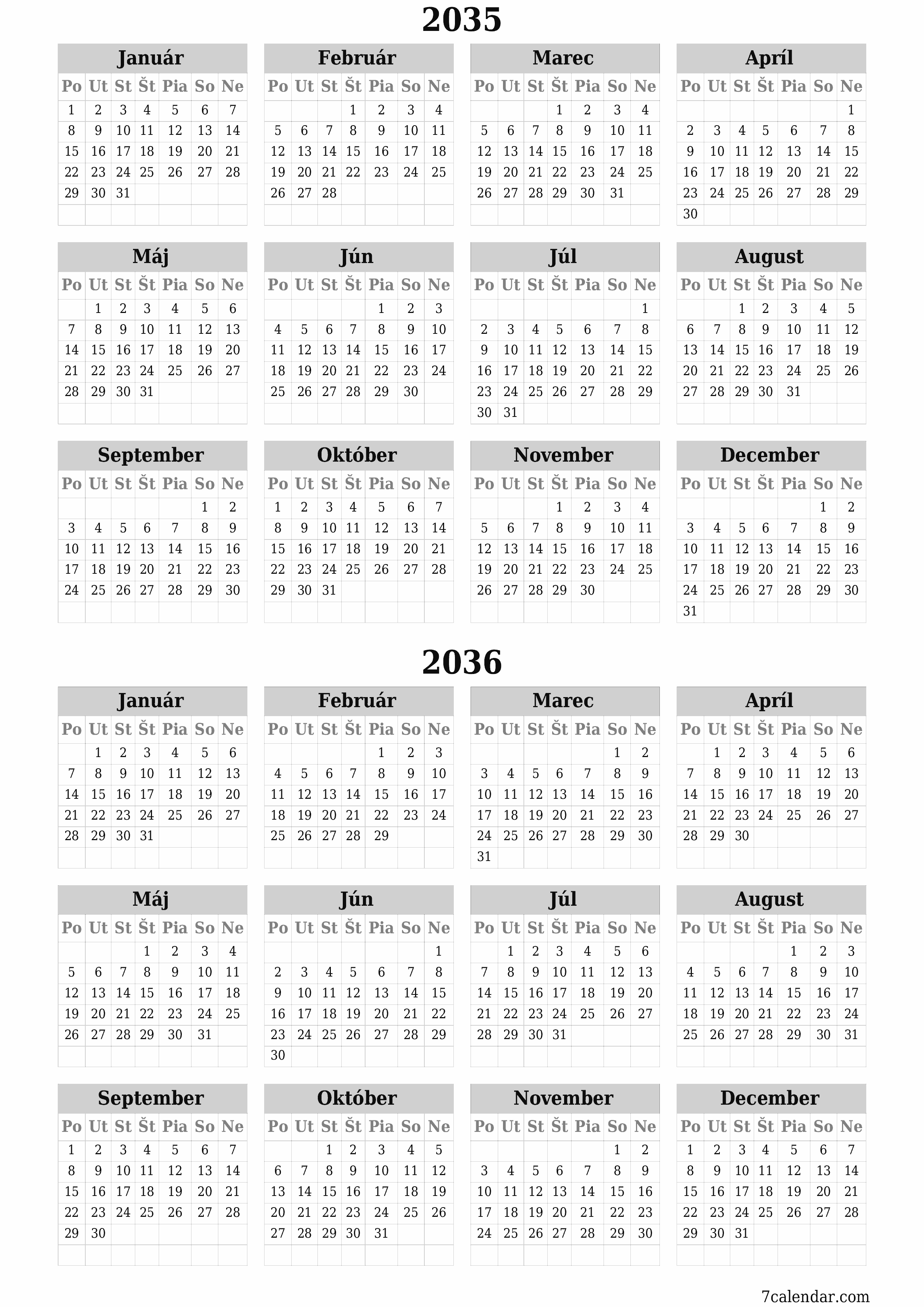 vytlačiteľný nástenný šablóna a bezplatný вертикальный Ročne kalendár Jún (Jún) 2035