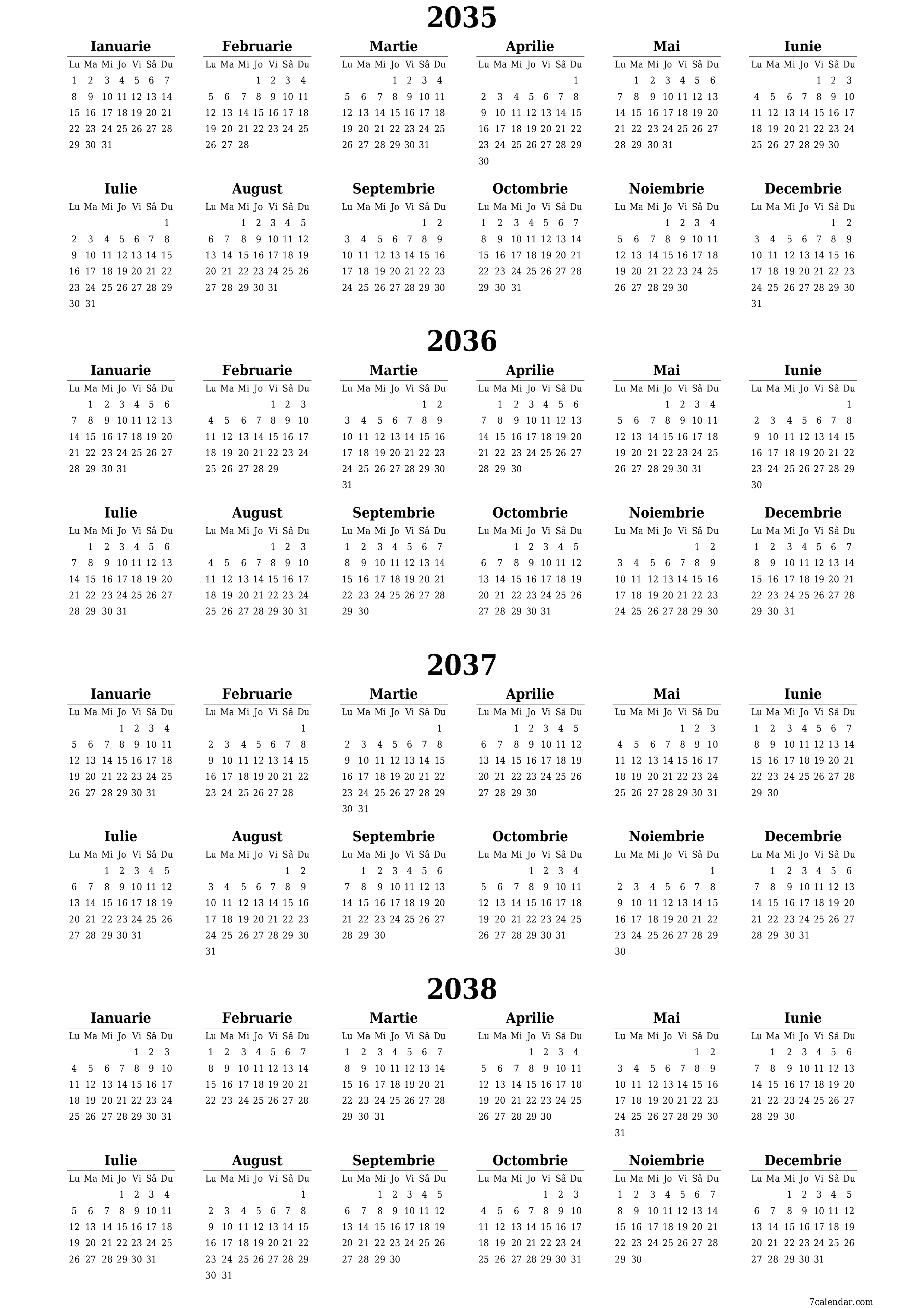  imprimabil de perete șablon de gratuitvertical Anual calendar Iunie (Iun) 2035