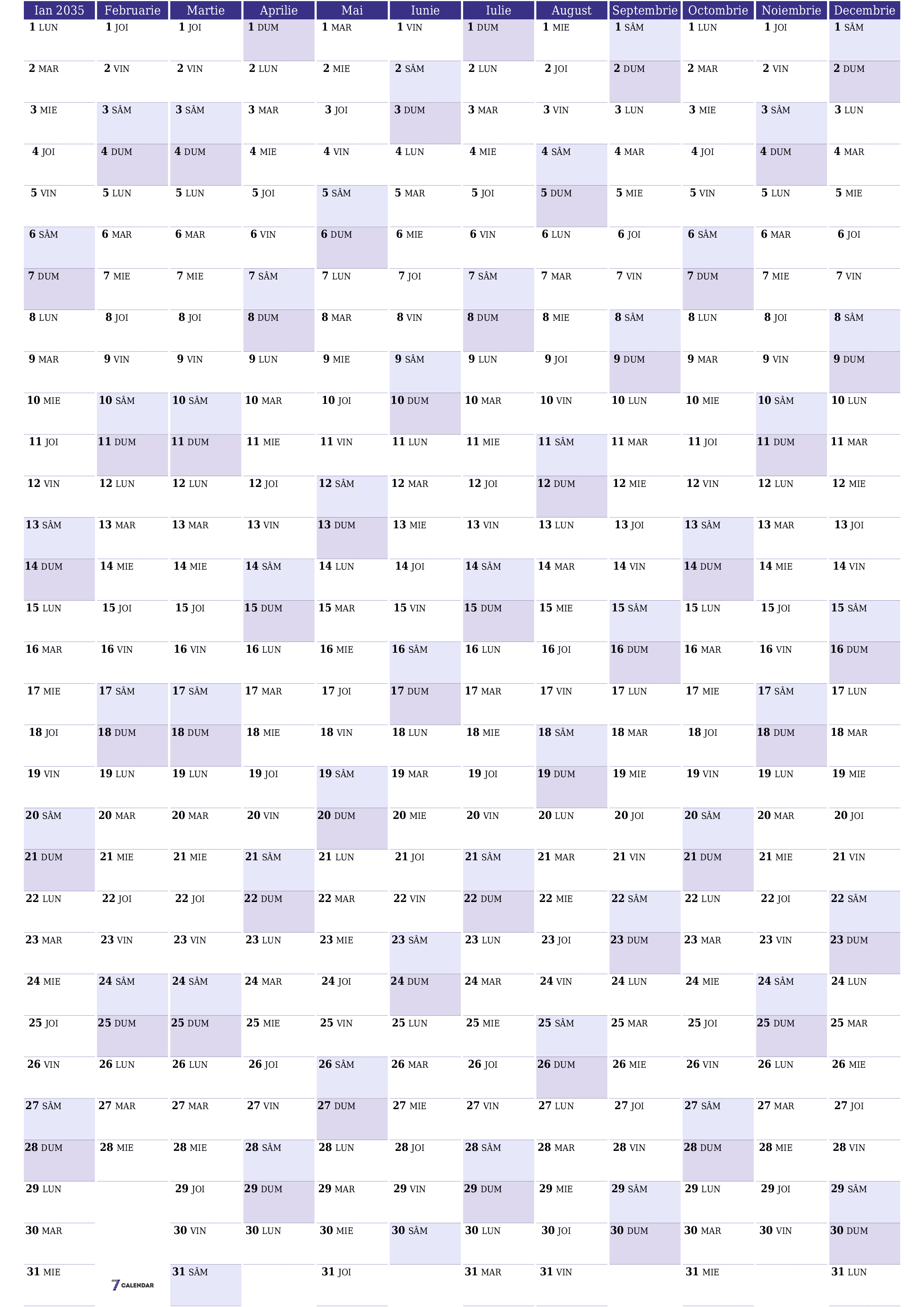  imprimabil de perete șablon de gratuitvertical Anual planificator calendar Iunie (Iun) 2035