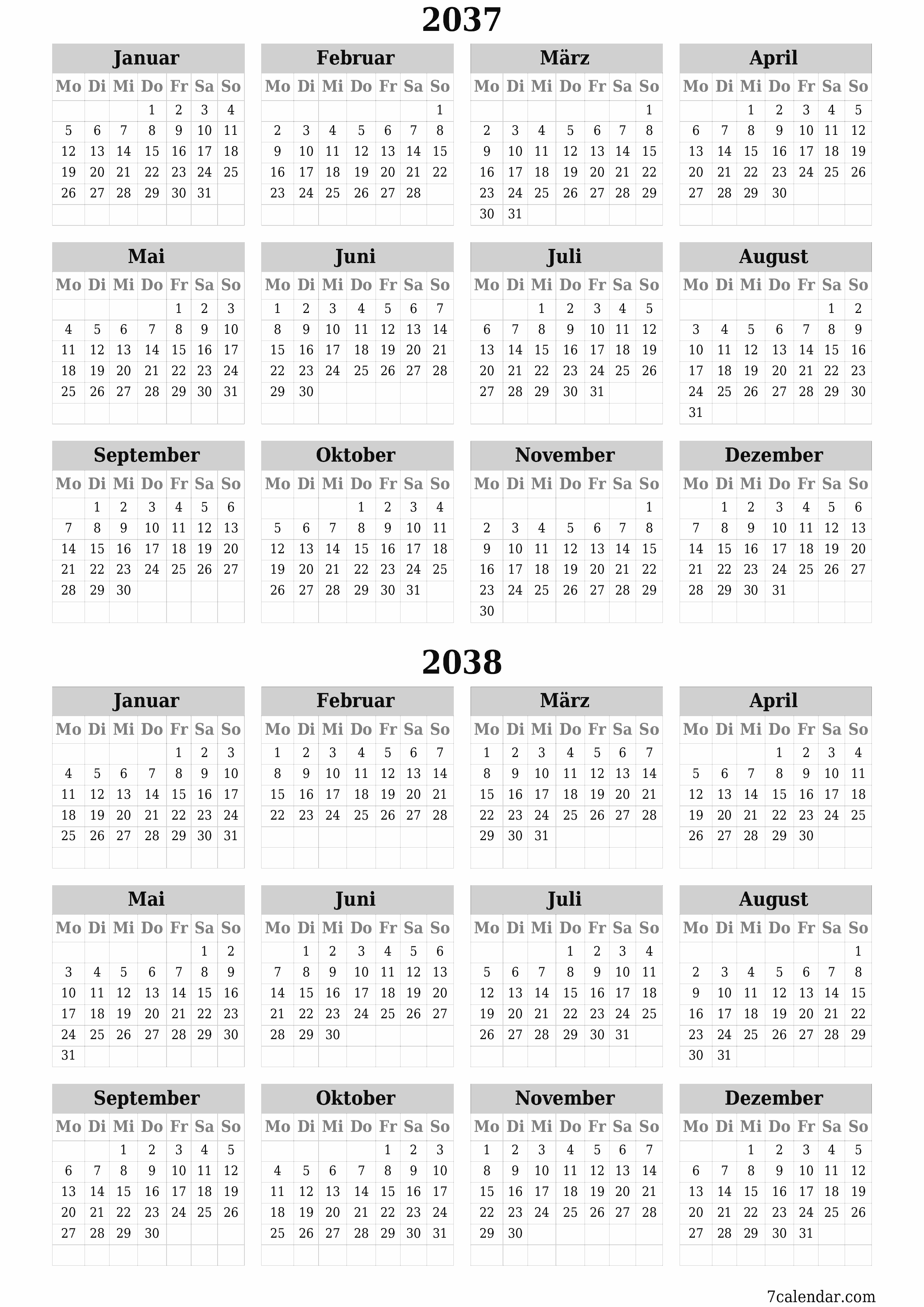  zum Ausdrucken Wandkalender vorlage kostenloser vertikal Jahreskalender Kalender Juni (Jun) 2037